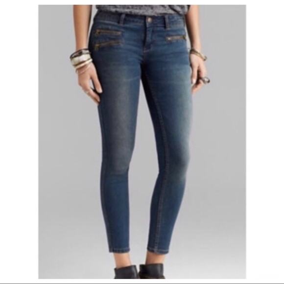 FREE PEOPLE Jeans Skinny Crop Ankle Zip Pocket Dark Wash Edgy Jean 27 Boho Moto - Picture 1 of 10